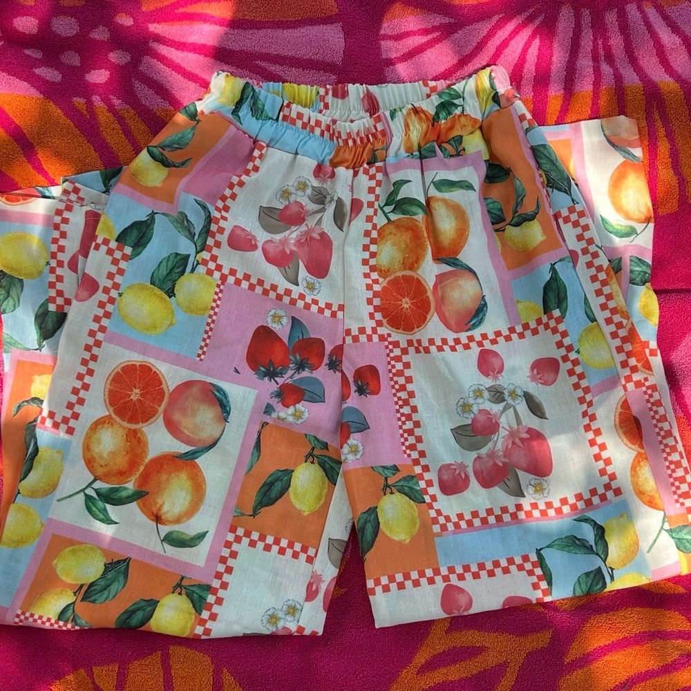 Pink Fruit Print Trousers